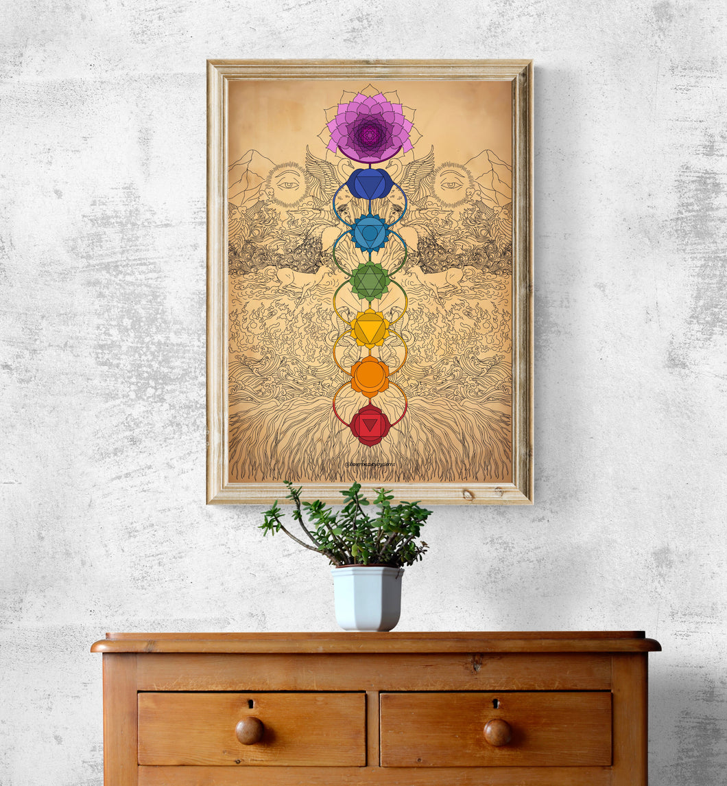 7 chakras with elements and spirit animals printable wall art