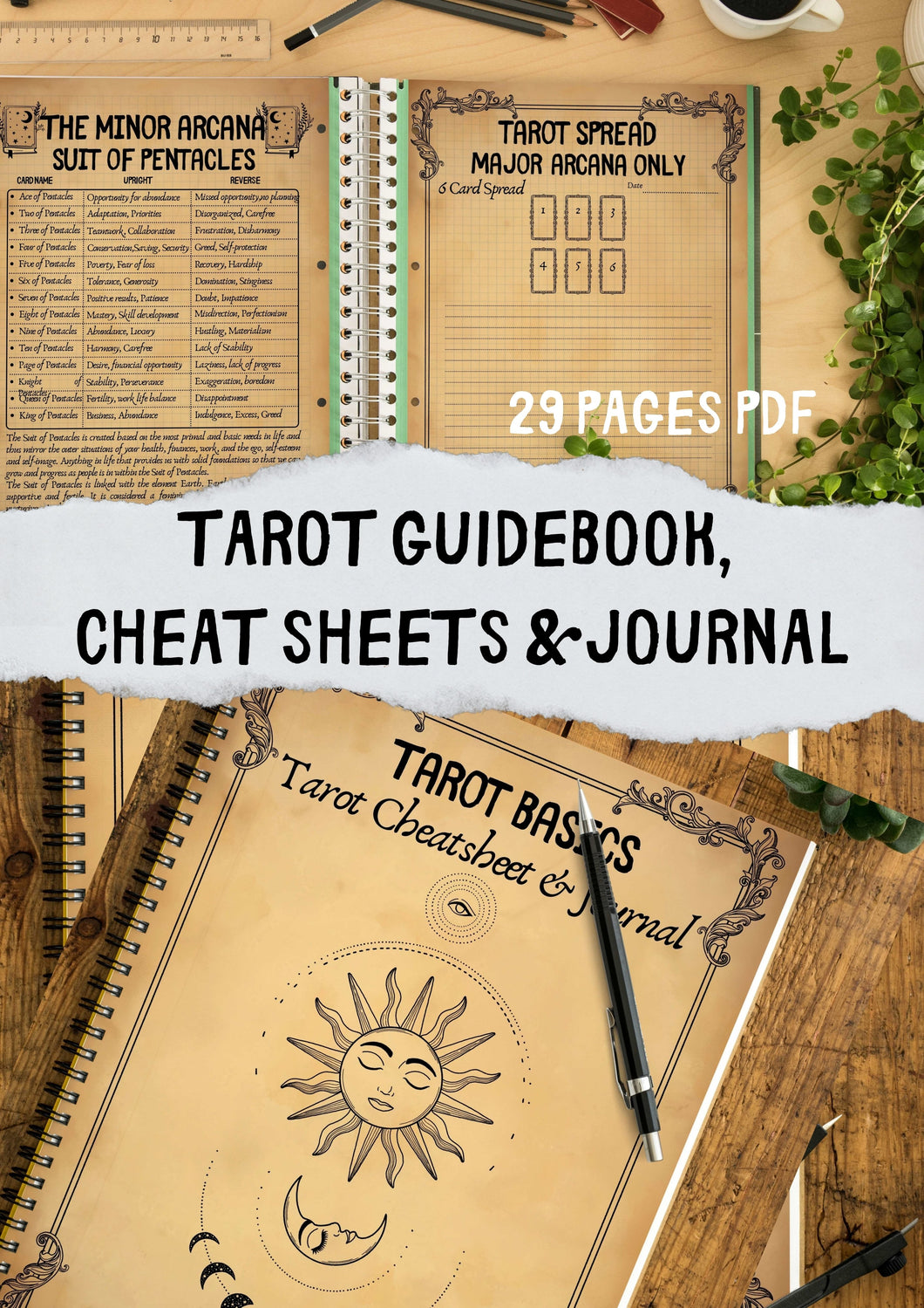 Tarot Guidebook, cheat sheets, wallart & journal 29 pages pdf printable